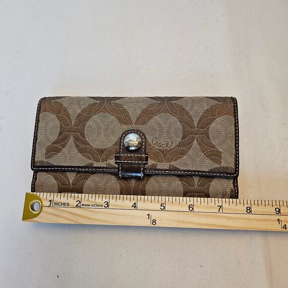 Coach Vintage Signature Brown Tan Logo Long Trifold Wallet Checkbook Clutch - Picture 9 of 12